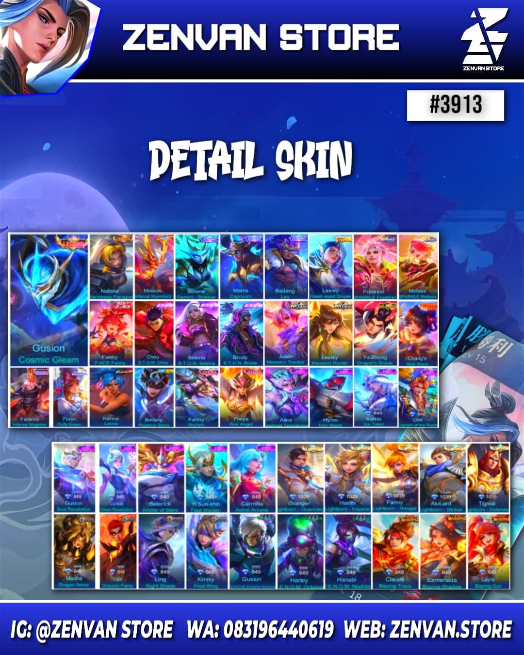 Thumbnail 2 akun ML 🔥 #3913 🔥 345 Skins 💎 Legend Gusion 👑 Collector Natalia ⚔️ Internal Moskov ⭐ Full Stun 🌟 KoF Karina 🎯 Many Limited ✨ Many Zodiac 🔱 Many Epic ✅ Safe Account