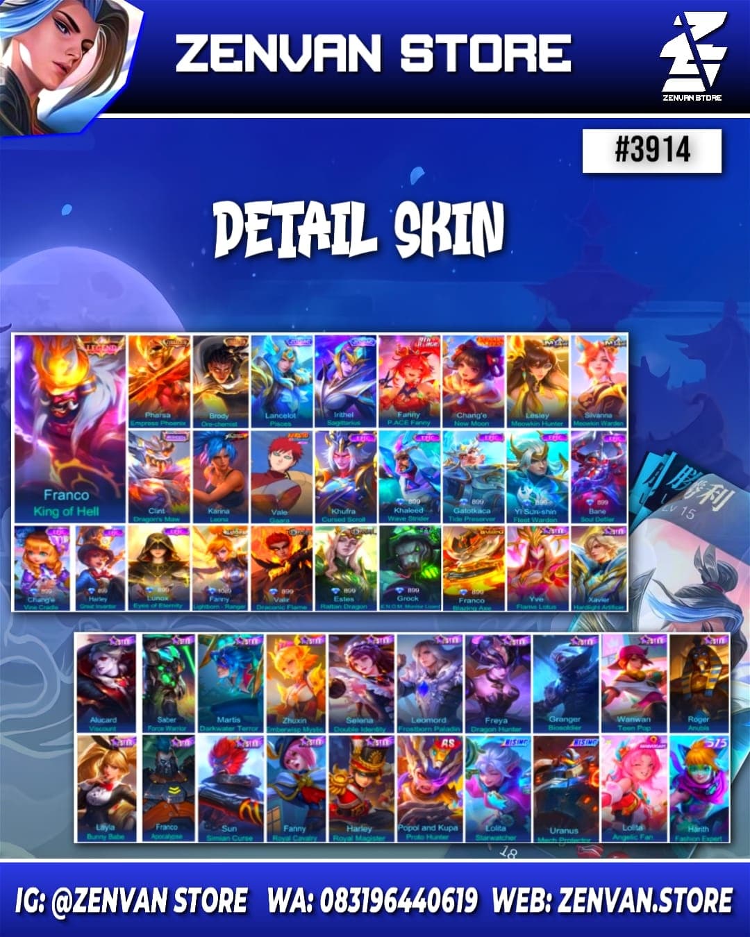 Thumbnail 2 akun ML 🔥 #3914 🔥 283 Skins 💎 Legend Franco 👑 Collector Pharsa & Brody ⚔️ KoF Karina ⭐ Many Limited 🌟 Many Zodiac 🎯 Many Epic ✅ Safe Account