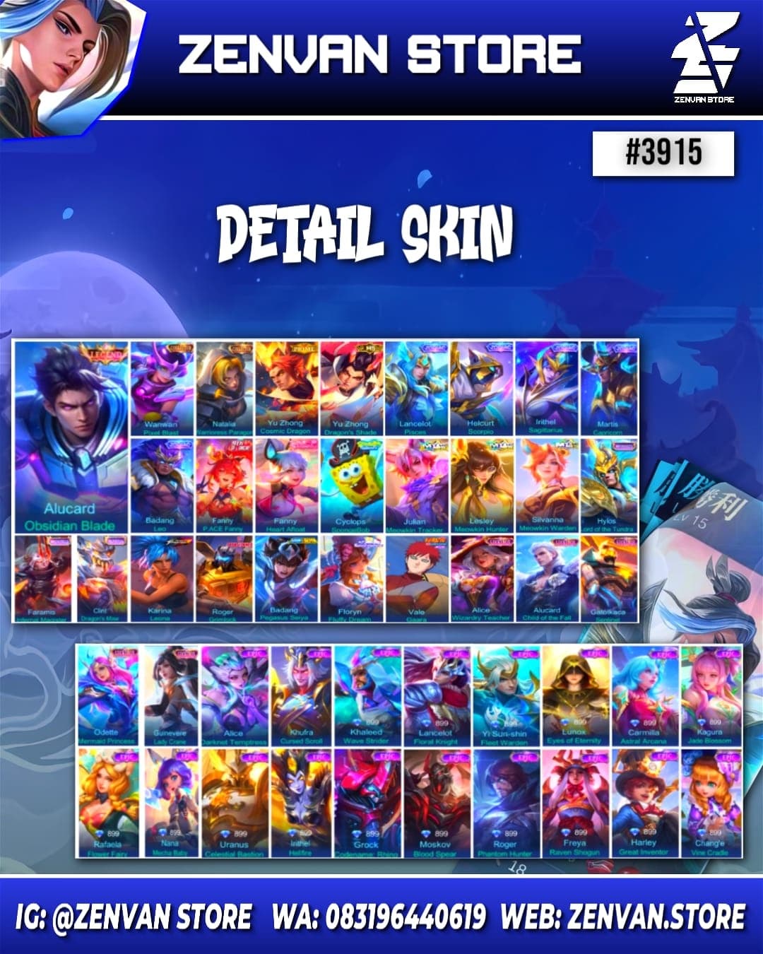 Thumbnail 2 akun ML 🔥 #3915 🔥 440 Skins 💎 Legend Alucard 👑 Collector Wanwan & Natalia ⚔️ Prime Yu Zhong ⭐ SpongeBob 🌟 Transformer Roger 🎯 KoF Karina ✨ Many Limited 🔱 Many Zodiac 💎 Many Epic ✅ Safe Account