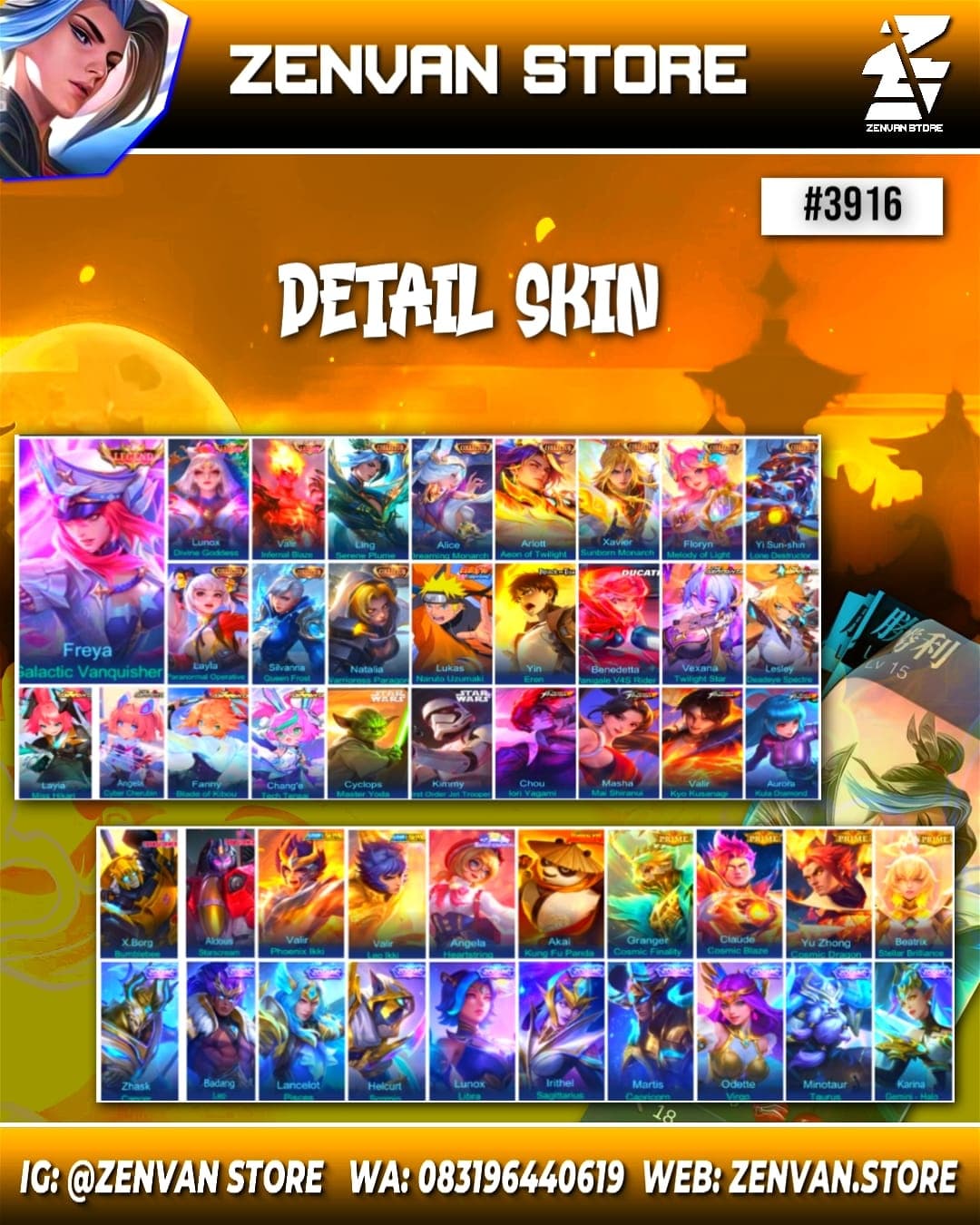 Thumbnail 2 akun ML 🔥 #3916 🔥 640 Skins 💎 Legend Freya, Lunox & Valir 👑 Collector Ling, Alice, Alloh, Xavier, Floryn, Yin Shun Shin, Layla, Silvana & Natalia ⚔️ Naruto ⭐ Attack on Titan Eren 🌟 Ducati Benedetta 🎯 Aspirant Vexana, Lesley, Layla, Angela, Fanny & Chang'e ✨ Starwars Cyclops & Kimmy 🔱 KoF Chou, Masha, Valir & Aurora 💎 Transformer X Borg & Aldous 👑 Saint Seiya Valir & Badang ⚔️ Full Prime ⭐ Many Limited 🌟 Many Zodiac 🎯 Many Epic ✅ Safe Account