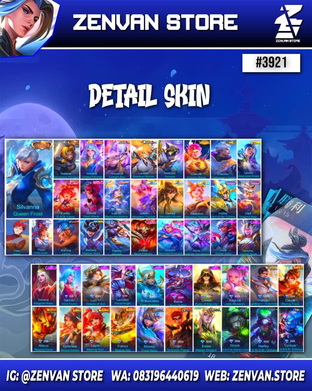 Thumbnail 2 akun ML 🔥 #3921 🔥 308 Skins 💎 Collector Silvana & Natalia 👑 Zenith Vexana ⚔️ Aspirant Vexana & Lesley ⭐ Prime Claude 🌟 KoF Karina 🎯 Many Limited ✨ Many Zodiac 🔱 Many Epic ✅ Safe Account