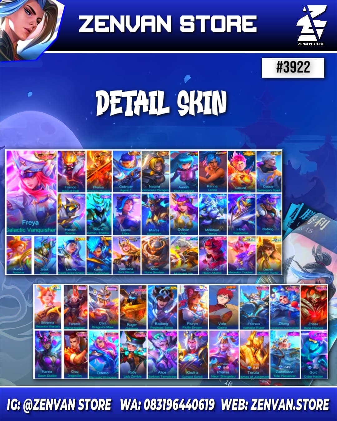 Thumbnail 2 akun ML 🔥 #3922 🔥 489 Skins 💎 Legend Freya & Franco 👑 Collector Pharsa, Granger & Natalia ⚔️ KoF Aurora & Karina ⭐ Prime Claude 🌟 Transformer Roger 🎯 Many Limited ✨ Many Zodiac 🔱 Many Epic ✅ Safe Account