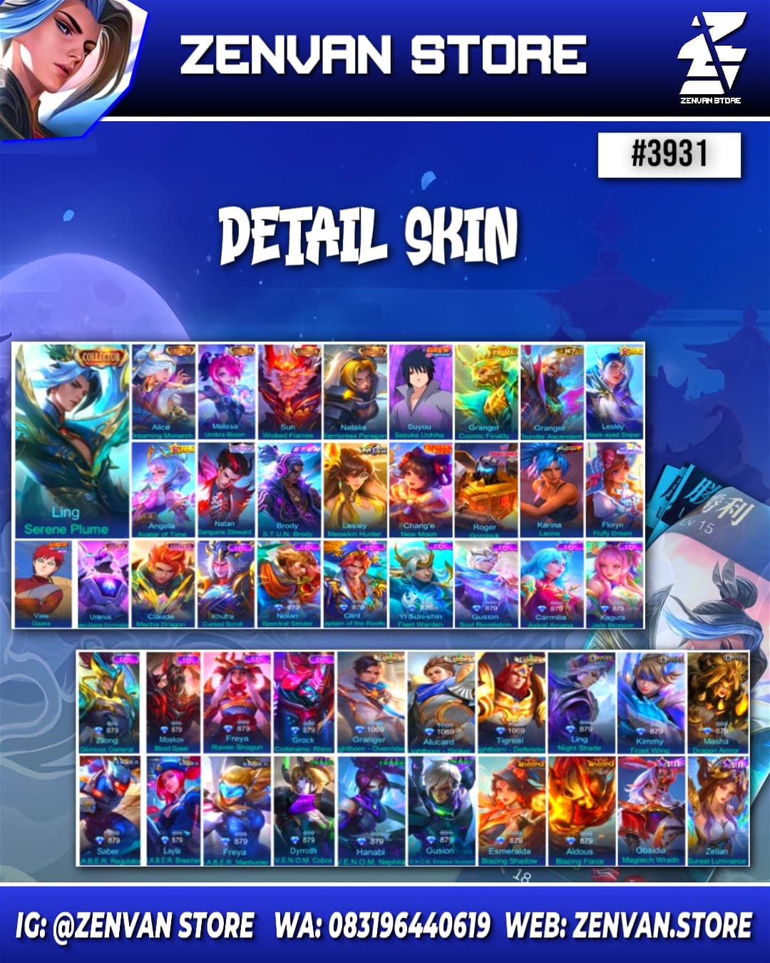 Thumbnail 2 akun ML 🔥 #3931 🔥 242 Skins 💎 LOGIN GOOGLE ONLY (Moonton Login Mati) 👑 Collector Ling, Alice, Melissa, Sun & Natalia ⚔️ Sasuke ⭐ Vale Gaara 🌟 KoF Karina 🎯 Prime Granger ✨ Transformer Roger 🔱 Many Limited 💎 Many Zodiac 👑 Many Epic ✅ Safe Account