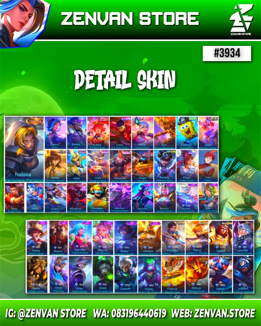 Thumbnail 2 akun ML 🔥 #3934 🔥 321 Skins 💎 Collector Natalia 👑 Vale Gaara ⚔️ Saint Seiya Badang ⭐ Transformer Roger 🌟 SpongeBob 🎯 Many Limited ✨ Many Zodiac 🔱 Many Epic ✅ Safe Account