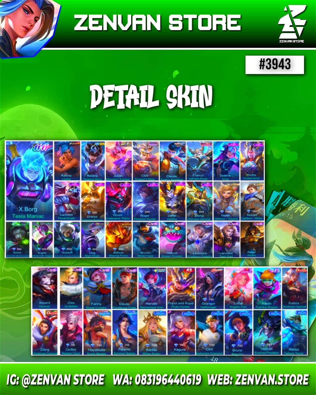 Thumbnail 2 akun ML 🔥 #3943 🔥 229 Skins 💎 KoF Karina 👑 11.11 X Borg ⚔️ Saint Seiya Badang ⭐ Many Epic ✅ Safe Account
