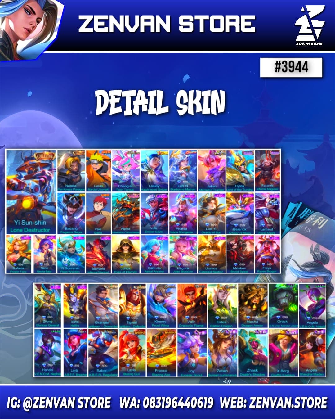 Thumbnail 2 akun ML 🔥 #3944 🔥 307 Skins 💎 Collector Yin Shun Shin & Natalia 👑 Naruto ⚔️ Aspirant Chang'e ⭐ Gara 🌟 Many Limited 🎯 Many Epic ✅ Safe Account