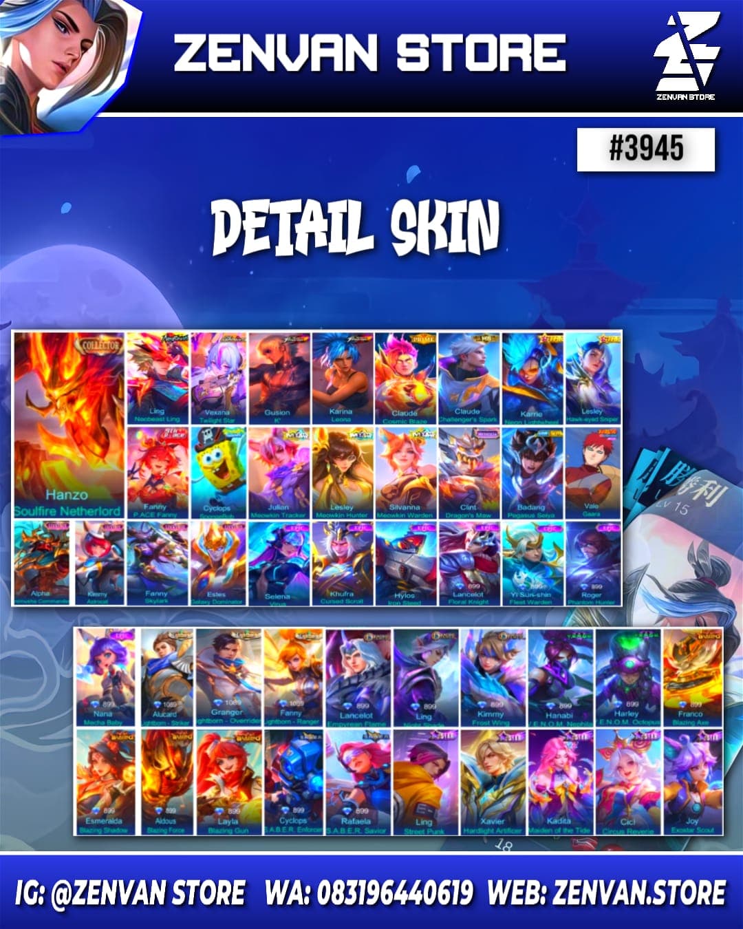 Thumbnail 2 akun ML 🔥 #3945 🔥 223 Skins 💎 Collector Hanzo 👑 Neobeast Ling ⚔️ Aspirant Vexana ⭐ KoF Gusion & Karina 🌟 Prime Claude 🎯 SpongeBob ✨ Gara 🔱 Many Limited 💎 Many Epic ✅ Safe Account
