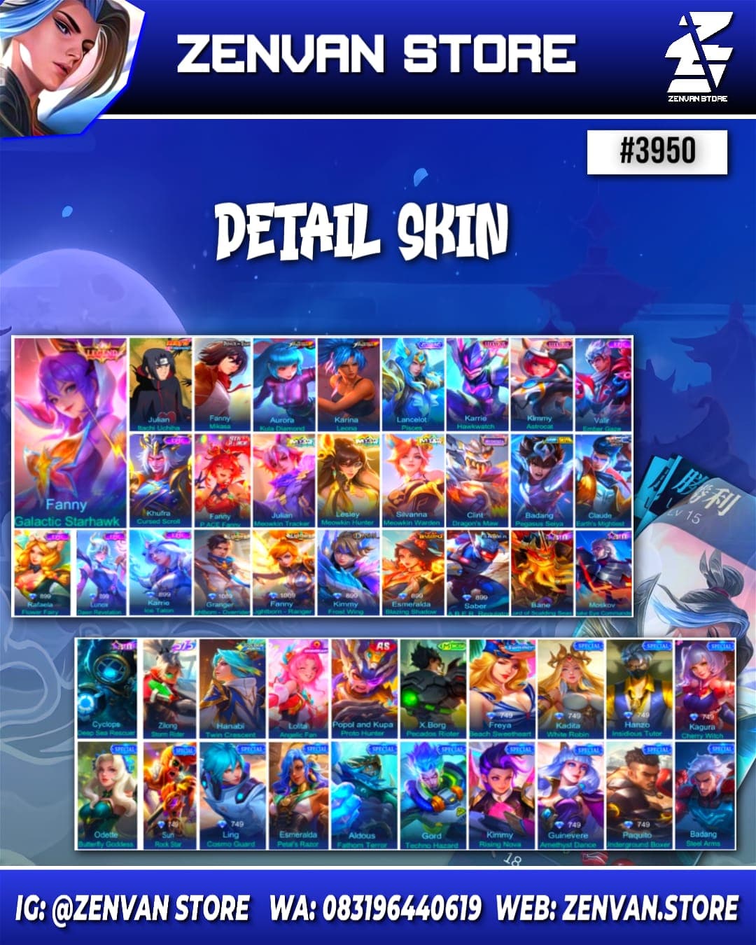 Thumbnail 2 akun ML 🔥 #3950 🔥 125 Skins 💎 Legend Fanny 👑 Itachi ⚔️ Attack on Titan Mikasa ⭐ KoF Aurora & Karina 🌟 Many Limited 🎯 Many Zodiac ✨ Many Epic ✅ Safe Account