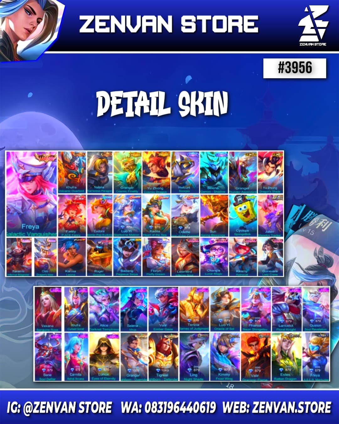 Thumbnail 2 akun ML 🔥 #3956 🔥 317 Skins 💎 Legend Freya 👑 Collector Kufra & Natalia ⚔️ Prime Granger & Yu Zhong ⭐ SpongeBob 🌟 KoF Karina 🎯 Transformer Roger ✨ Many Limited 🔱 Many Zodiac 💎 Many Epic ✅ Safe Account