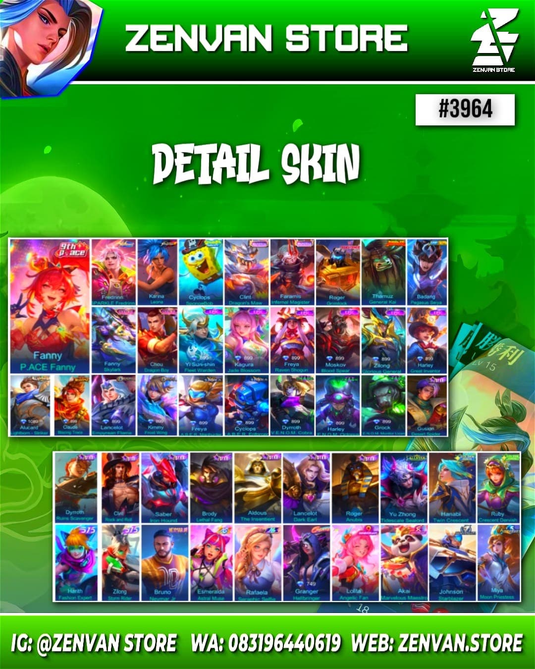 Thumbnail 2 akun ML 🔥 #3964 🔥 250 Skins 💎 KoF Karina 👑 SpongeBob ⚔️ Transformer Roger ⭐ Kungfu Panda Thamuz 🌟 Many Limited 🎯 Many Epic ✅ Safe Account