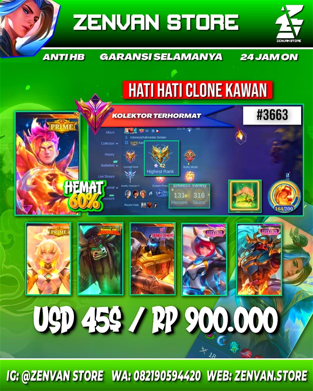 Foto akun ML #3663 🔥 316 Skins 🔥 Collector Natalia 🔥 Prime Claude & Beatrix 🔥 Stun Chou 🔥 KoF Karina 🔥 Many Limited 🔥 Many Epic 🔥 Safe Account ✅ - gambar 1