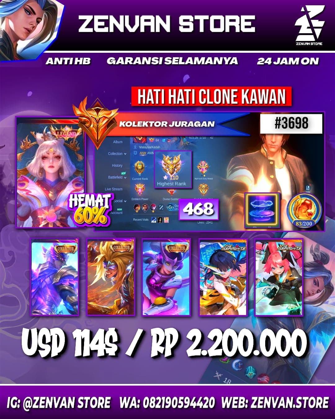 Foto akun ML #3698 🔥 468 Skins 🔥 Legend Lunox 🔥 4 Collectors 🔥 Ducati Irithel 🔥 Aspirant Layla, Ruby & Angela 🔥 Transformers Trio 🔥 Prime Yu Zhong & Beatrix 🔥 KoF Valir, Masha, Dyroth & Karina 🔥 Saint Sei - gambar 1