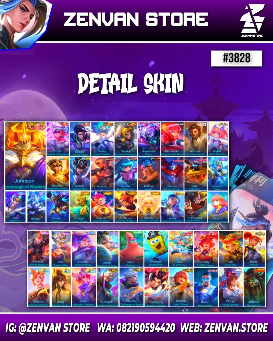 #3828 🔥 553 Skins 🔥 Legends Jhonson, Freya & Alucard 🔥 Collector Harley & Natalia 🔥 11.11 Hayabusa 🔥 Ducati Benedetta 🔥 Star Wars Alucard 🔥 Aspirant Angela