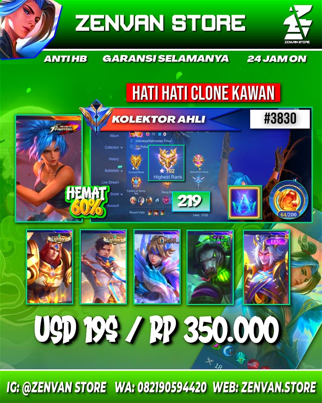 #3830 🔥 216 Skins 🔥 KoF Karina 🔥 Many Epic 🔥 Safe Account ✅