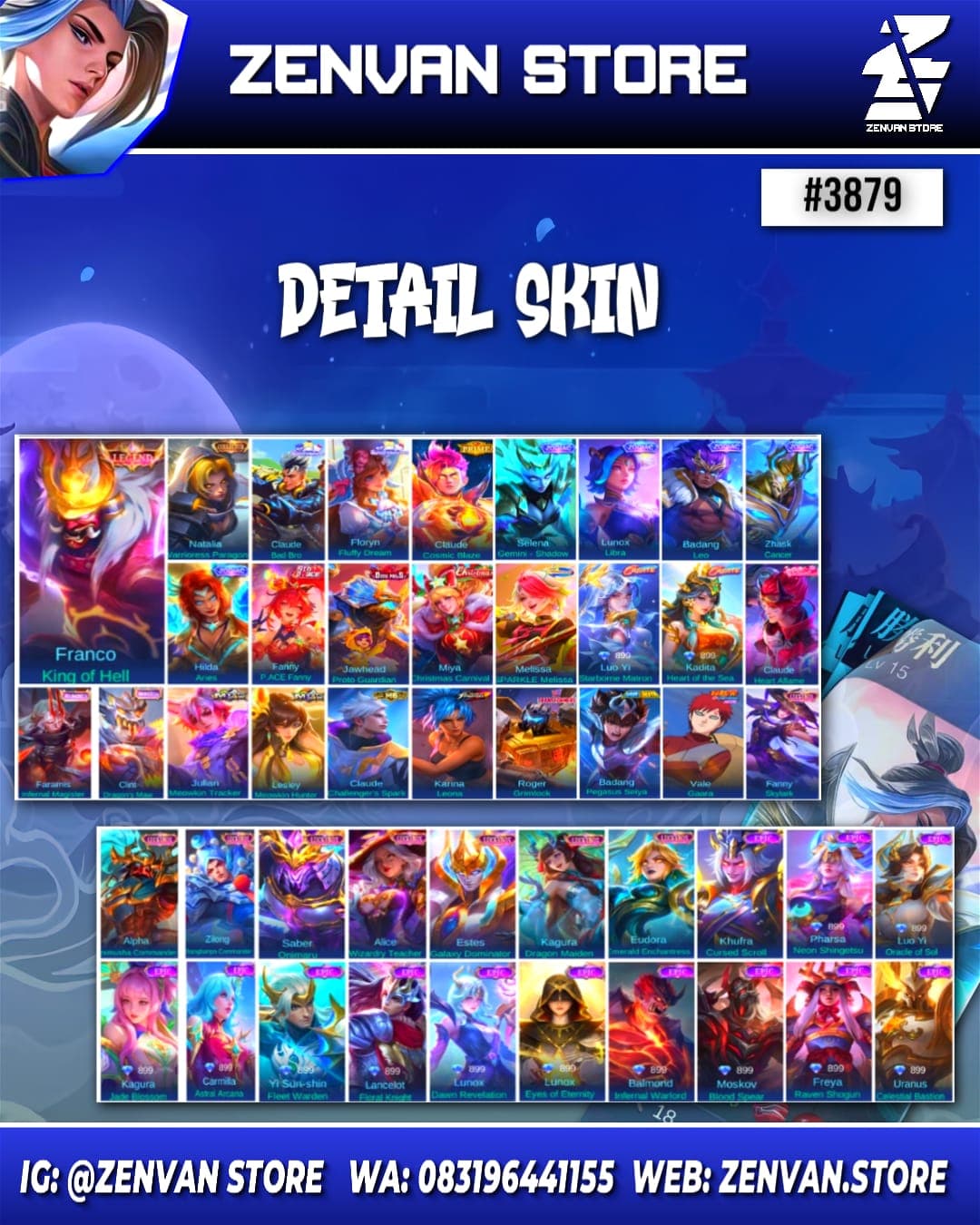 🔥 #3879 🔥 441 Skins 💎 Legend Franco 👑 Collector Natalia ⚔️ Sanrio Claude & Floryn ⭐ Prime Claude 🌟 KoF Karina ✅ Safe Account